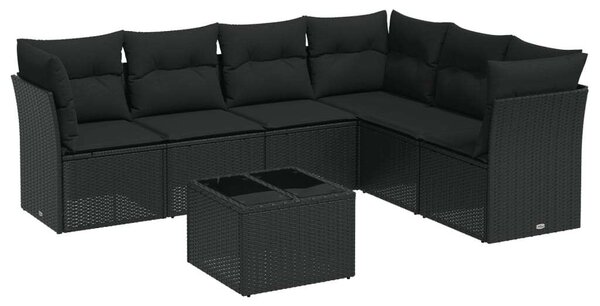 Polyrattan Kerti Ülőgarnitúra - 7 részes - Fekete