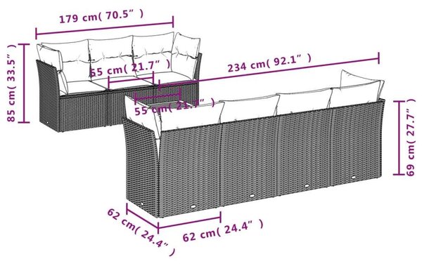 VidaXL Polyrattan Kerti Ülőgarnitúra - 8 részes, Bézs