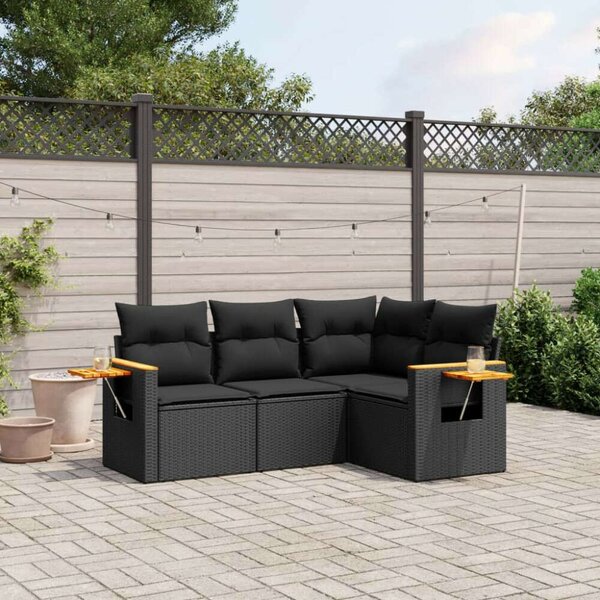 VidaXL Polyrattan Kerti Ülőgarnitúra - 4 részes - Fekete