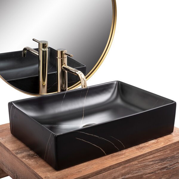 Rea Inga Marble, kerámia munkalap mosogató 51x35 cm, fekete matt, REA-U8006