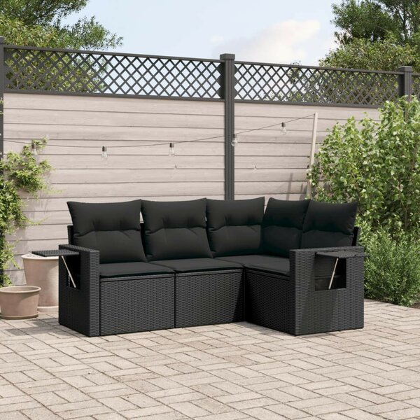 VidaXL Polyrattan Kerti Ülőgarnitúra - 4 részes - Fekete
