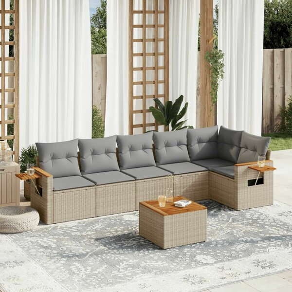 VidaXL Polyrattan Kerti Ülőgarnitúra - 7 részes - Bézs