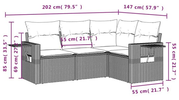VidaXL Polyrattan Kerti Ülőgarnitúra - 4 részes - Fekete
