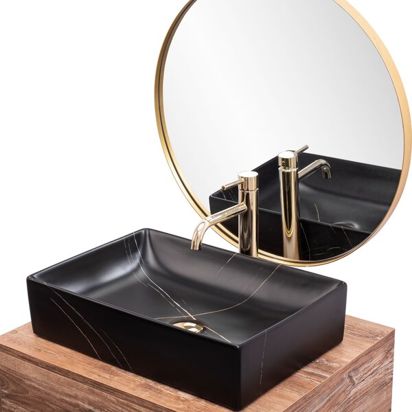Rea Inga Marble, kerámia munkalap mosogató 51x35 cm, fekete matt, REA-U8006