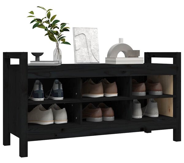 Fekete tömör fenyőfa előszoba pad 110x40x60 cm