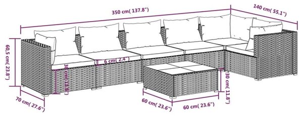 VidaXL Kerti Ülőgarnitúra - 7 részes - Fekete Polyrattan