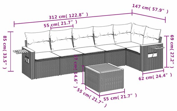 VidaXL Polyrattan Kerti Ülőgarnitúra - 7 részes - Bézs