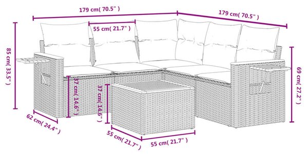 VidaXL Polyrattan Kerti Ülőgarnitúra - 6 részes - Bézs