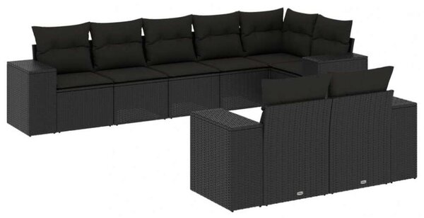 VidaXL 8 részes fekete polyrattan kerti ülőgarnitúra párnákkal