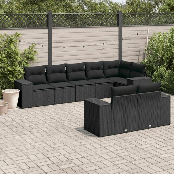 VidaXL 8 részes fekete polyrattan kerti ülőgarnitúra párnákkal