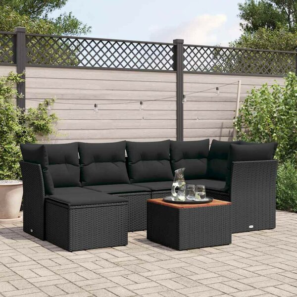 Polyrattan Kerti Ülőgarnitúra - 7 részes - Fekete
