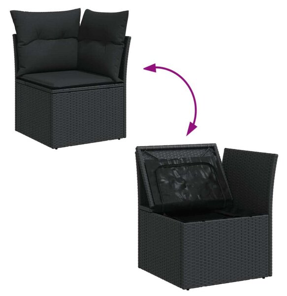 Polyrattan Kerti Ülőgarnitúra - 7 részes - Fekete