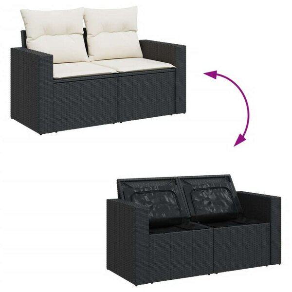 Polyrattan Kerti Ülőgarnitúra - 7 részes - Fekete