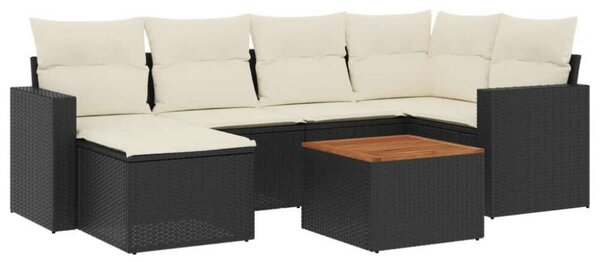 Polyrattan Kerti Ülőgarnitúra - 7 részes - Fekete