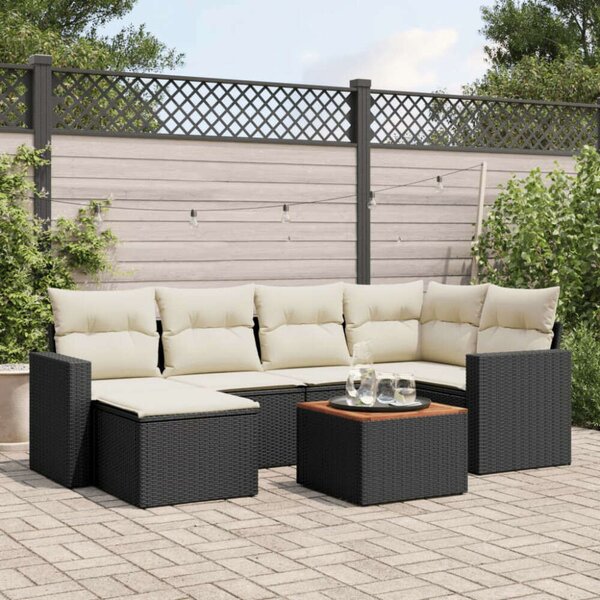Polyrattan Kerti Ülőgarnitúra - 7 részes - Fekete