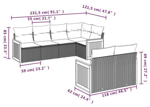 VidaXL 7 részes Kerti Ülőgarnitúra - Fekete Polyrattan