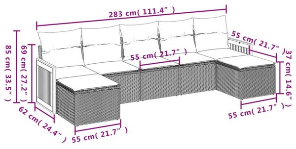 VidaXL Polyrattan Kerti Ülőgarnitúra - 7 részes - Bézs