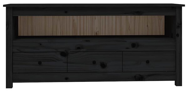 Fekete tömör fenyőfa TV-szekrény 114 x 35 x 52 cm