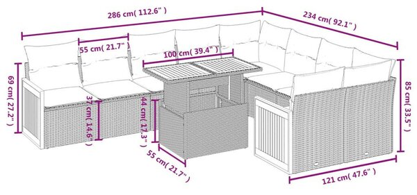 Polyrattan Kerti Ülőgarnitúra - 10 részes - Fekete