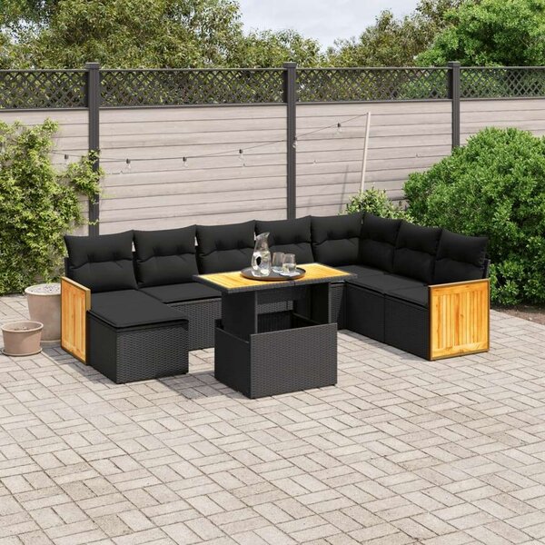 VidaXL Polyrattan Kerti Ülőgarnitúra - 9 részes - Fekete