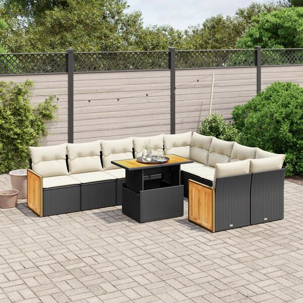 Polyrattan Kerti Ülőgarnitúra - 10 részes - Fekete