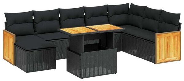 VidaXL Polyrattan Kerti Ülőgarnitúra - 9 részes - Fekete