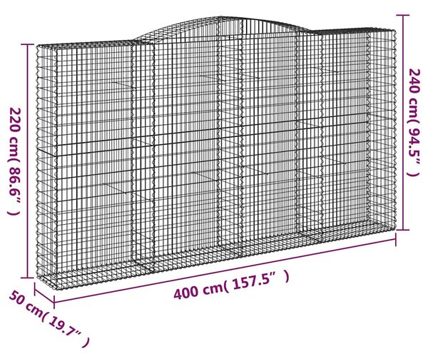 5 db íves horganyzott vas gabion kosár 400x50x220/240 cm