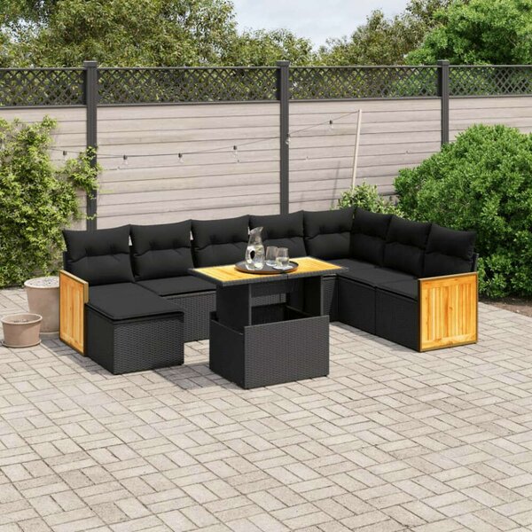 VidaXL Polyrattan Kerti Ülőgarnitúra - 9 részes - Fekete
