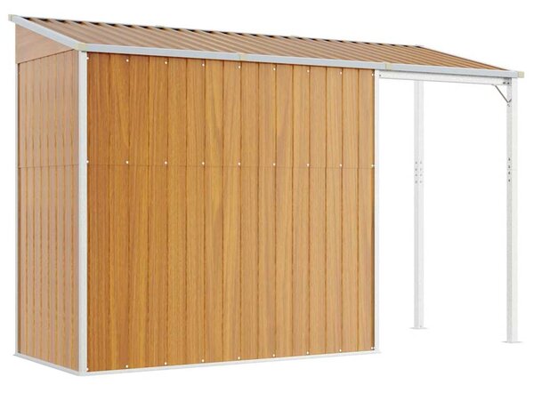 Világosbarna fészer meghosszabbított tetővel 277x107x181 cm