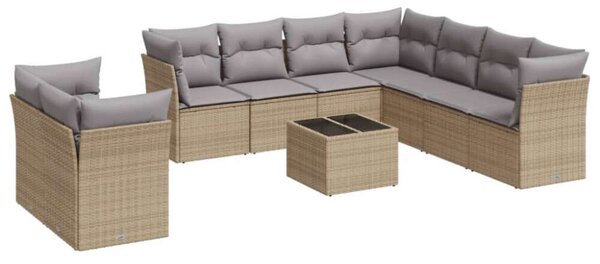 VidaXL 10 részes bézs polyrattan kerti ülőgarnitúra párnával