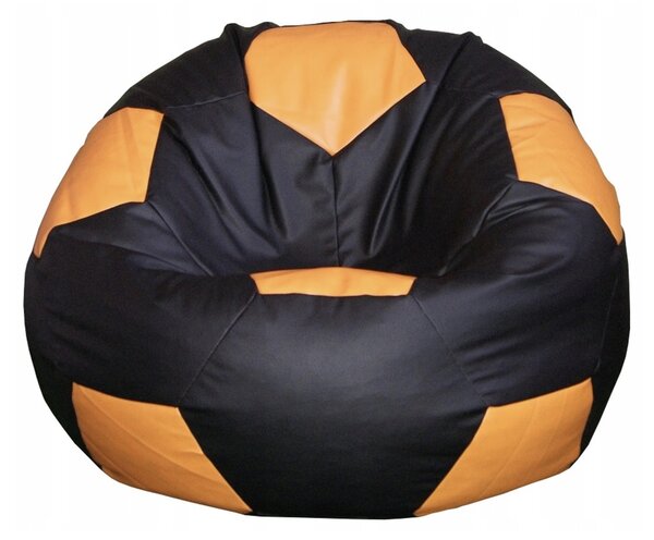 JAKS Produkt XXXL futball labda alakú babzsákfotel lábtartóval fekete-narancssárga