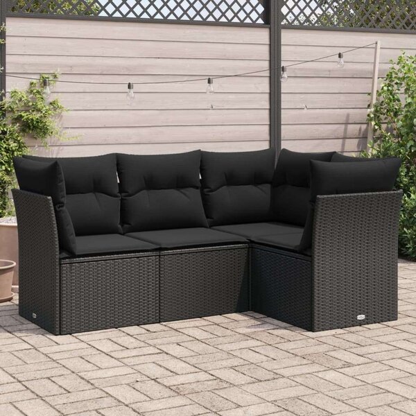 Polyrattan Kerti Ülőgarnitúra - 4 részes - Fekete