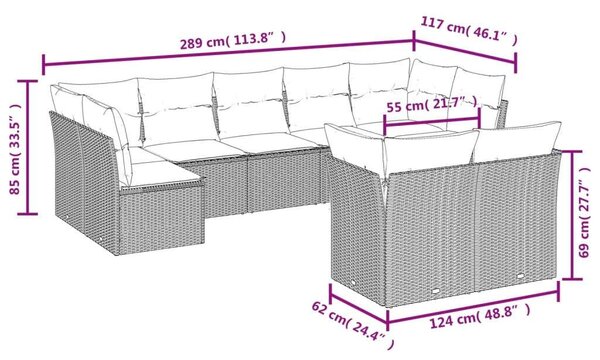 VidaXL Polyrattan Kerti Ülőgarnitúra - 9 részes