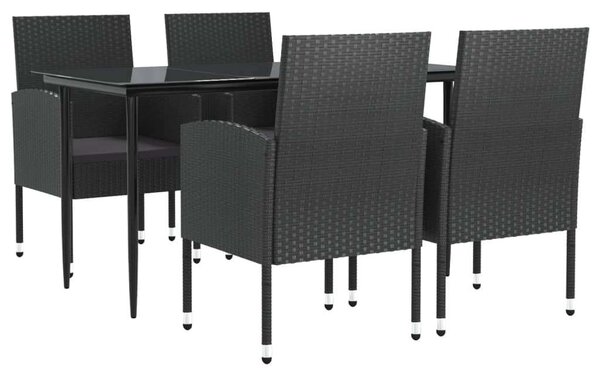 5 részes fekete polyrattan és acél kerti étkezőgarnitúra
