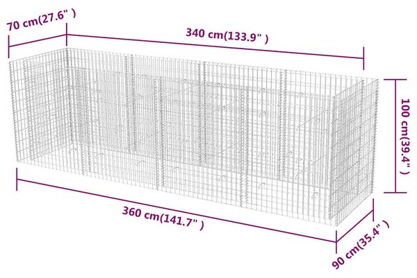Acél gabion magaságyás 360 x 90 x 100 cm