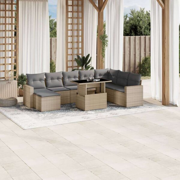 VidaXL Polyrattan Kerti Ülőgarnitúra - 9 részes - Bézs