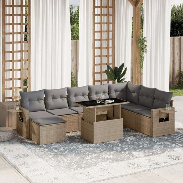 VidaXL Polyrattan Kerti Ülőgarnitúra - 9 részes - Bézs