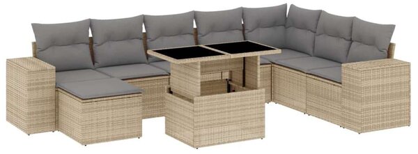 VidaXL Polyrattan Kerti Ülőgarnitúra - 9 részes - Bézs