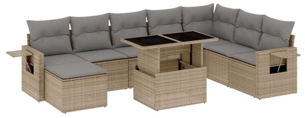 VidaXL Polyrattan Kerti Ülőgarnitúra - 9 részes - Bézs