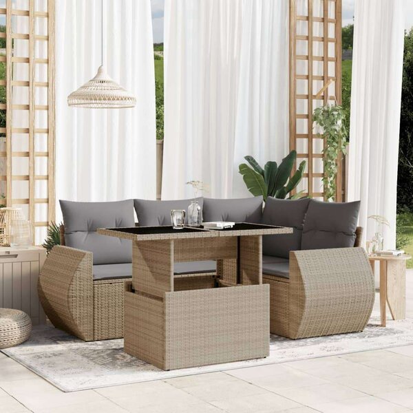 VidaXL 5 részes Polyrattan Kerti Ülőgarnitúra - Bézs