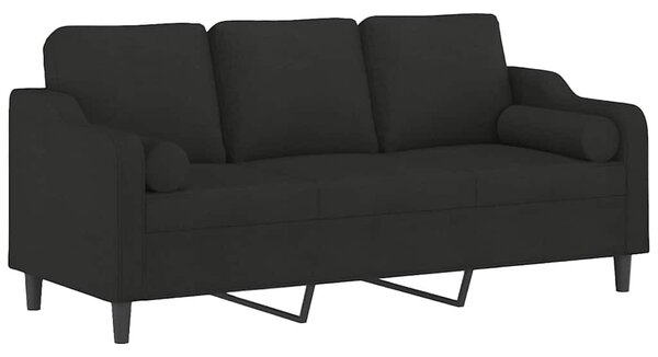 3 személyes fekete szövet kanapé díszpárnákkal 180 cm