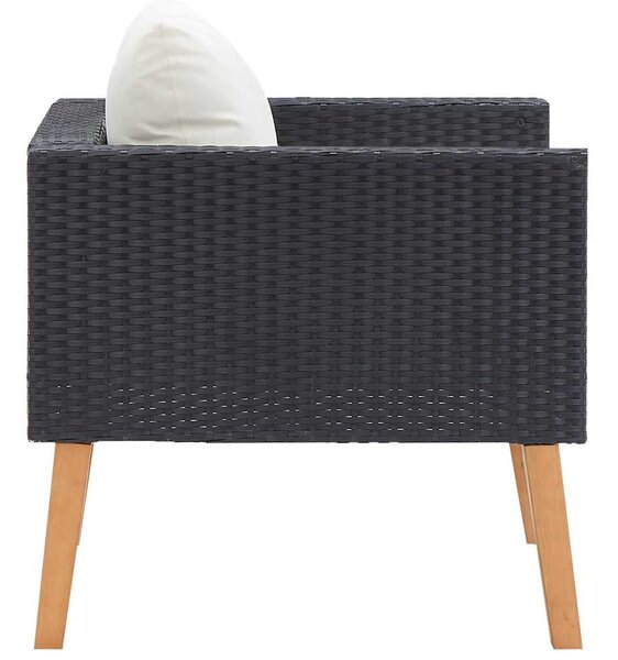 Egyszemélyes fekete polyrattan kerti kanapé párnákkal