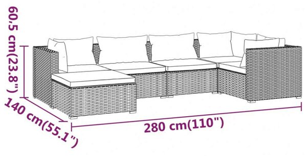 Polyrattan Kerti Ülőgarnitúra - 6 részes - Barna