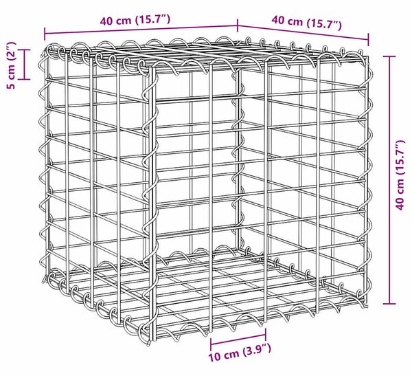 Kocka alakú acélhuzal gabion magaságyás 40 x 40 x 40 cm