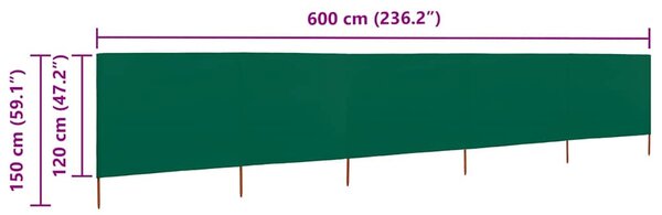 Zöld 5 paneles szövet szélfogó 600 x 120 cm