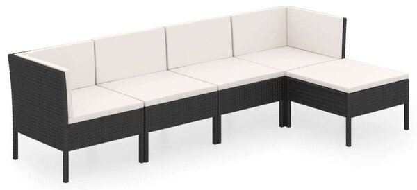 Polyrattan Kerti Ülőgarnitúra - 5 részes - Fekete
