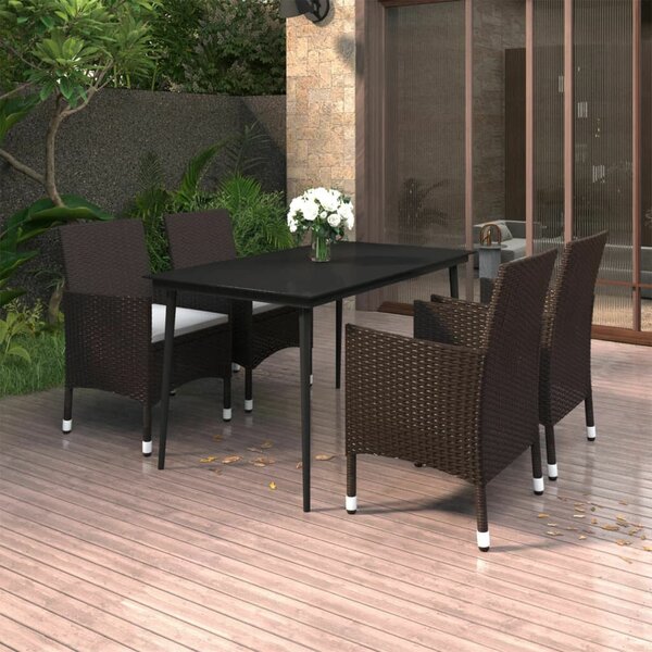 VidaXL 5 részes polyrattan és üveg kerti étkezőgarnitúra párnákkal