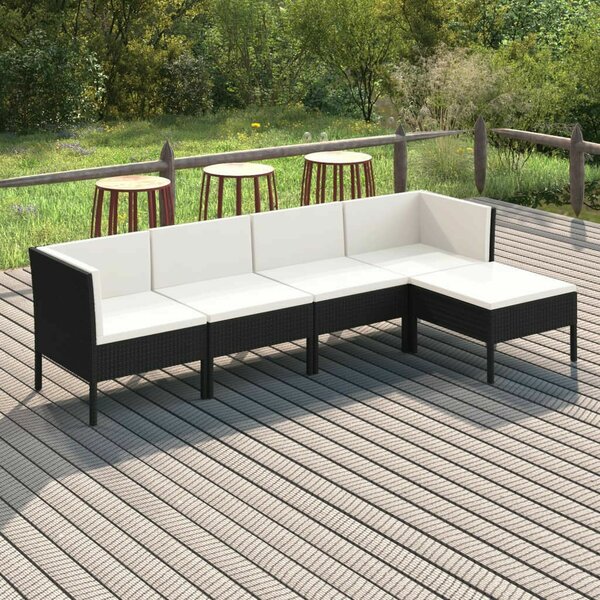 Polyrattan Kerti Ülőgarnitúra - 5 részes - Fekete