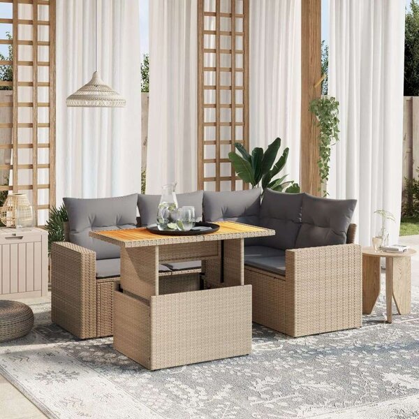 VidaXL Polyrattan Kerti Ülőgarnitúra - 5 részes - Bézs