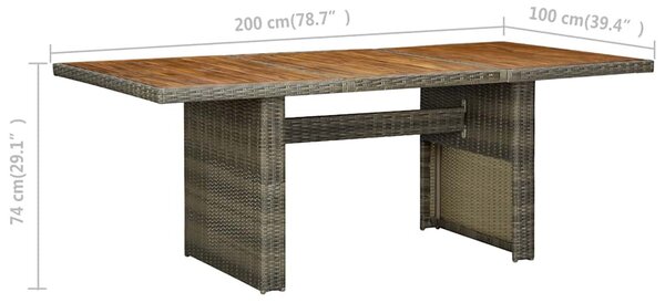 Barna polyrattan és tömör akácfa kerti asztal